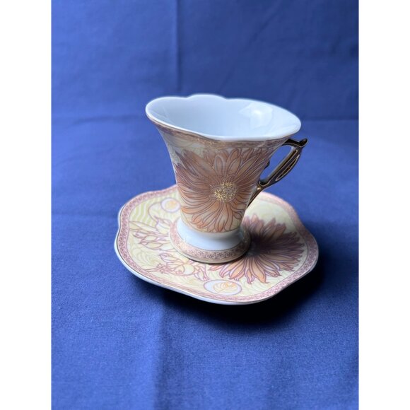 D’Lusso Home Collection Floral Teacup & Saucer Set Gold Handle Porcelain Vintage - Picture 5 of 9